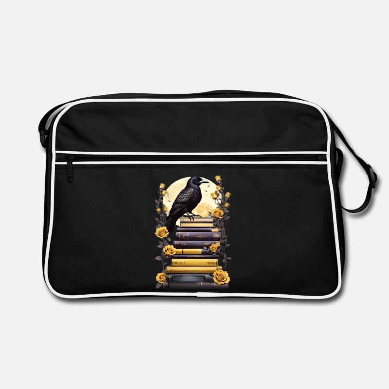Bücherstapel mit Rabe Retro Tasche