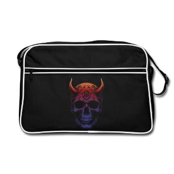 Totenkopf mit Hörnern - Retro Tasche - Schwarz/Weiß - Vorne
