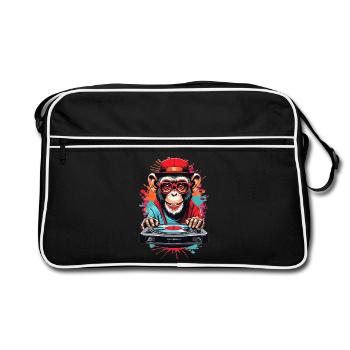 Affen DJ - Retro Tasche - Schwarz/Weiß - Vorne
