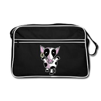 Glückliche Kuh - Retro Tasche - Schwarz/Weiß - Vorne