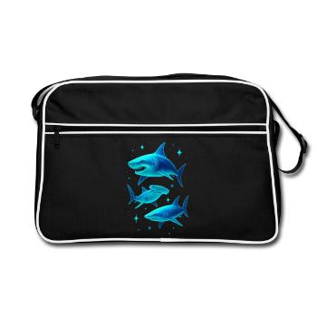 Futuristische Neonhai-Illustration - Retro Tasche - Schwarz/Weiß - Vorne