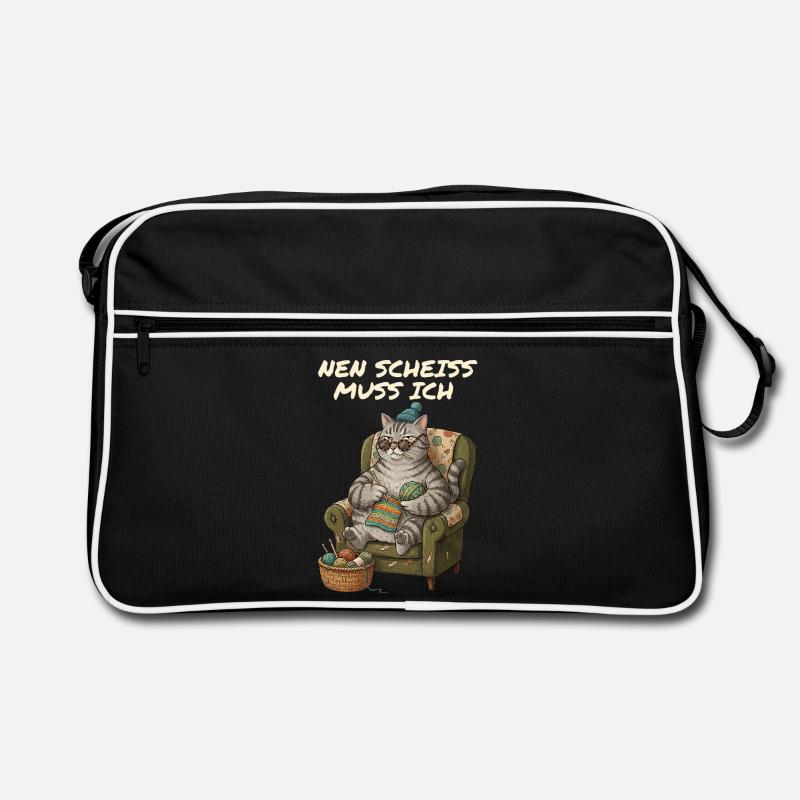 Lustiger Spruch Katzen Mama Häkeln Retro Tasche