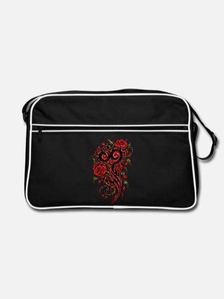 Crimson Heart Stammesrosen - Retro Tasche - Schwarz/Weiß