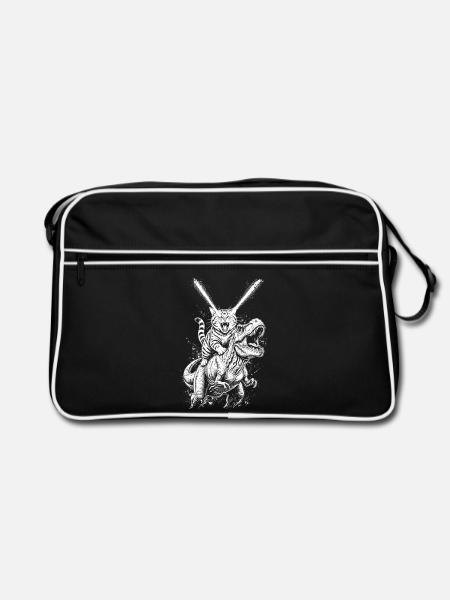 Katzenreitende T-Rex – Laseraugen - Retro Tasche - Schwarz/Weiß