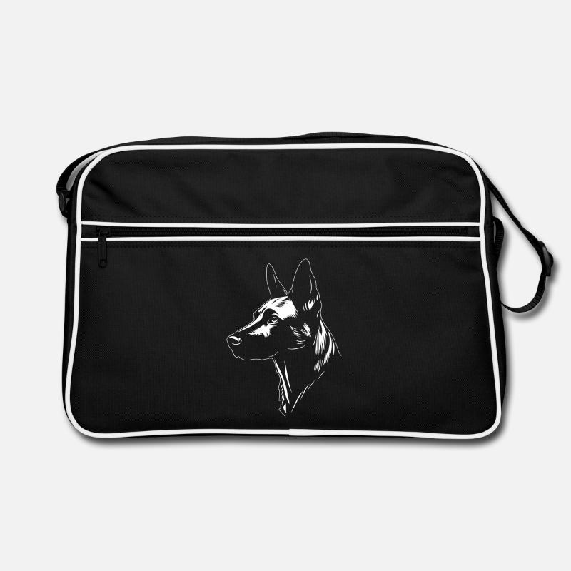 Belgian Malinois Portrait Belgischer Schäferhund - Retro Tasche - Schwarz/Weiß