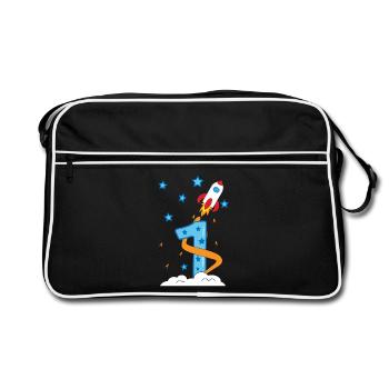 1. Geburtstag Baby Kind Rakete - Retro Tasche - Schwarz/Weiß - Vorne