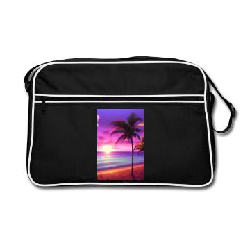 Karibik Palmen Strand - Retro Tasche - Schwarz/Weiß - Vorne