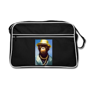 Cool monkey with gold chain - Retro Bag - black/white - Front