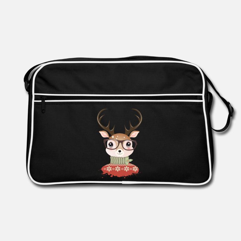 Hirsch mit Weihnachtspullover und Nerd Brille Retro Tasche