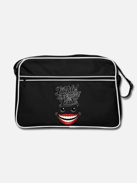 Immer lächeln - Retro Tasche - Schwarz/Weiß - Vorne
