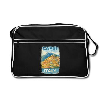 Capri Italy – Watercolor Travel Poster Mediterranean - Retro Bag - black/white - Front