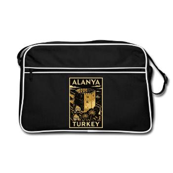 Alanya Turkey – Affiche de voyage en linogravure dorée/noire - Sac Retro - noir/blanc - Devant
