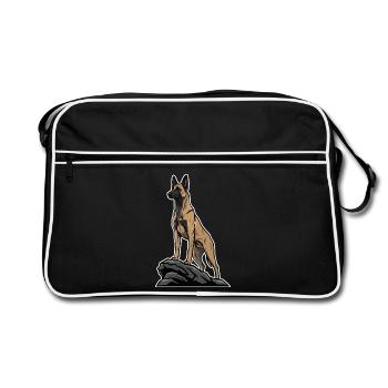 Chien Malinois Berger Belge sur Rocher Portrait - Sac Retro - noir/blanc - Devant