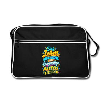 Das Leben ist zu kurz für langweilige Autos - Retro Tasche - Schwarz/Weiß - Vorne