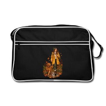 Hundespaziergang im Herbstregen Hundeliebe - Retro Tasche - Schwarz/Weiß - Vorne