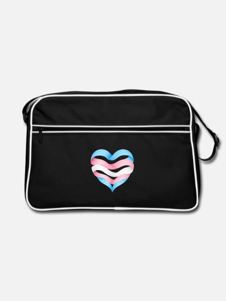 Transgender Herzdesign S1 - Retro Tasche - Schwarz/Weiß