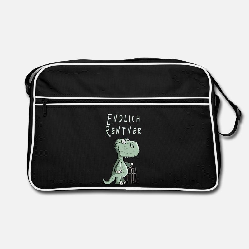 Endlich Rentner Dinosaurier - Opa - Retro Tasche - Schwarz/Weiß