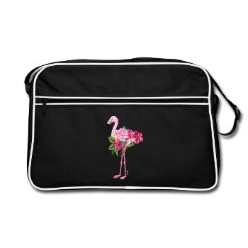 flamant rose avec des fleurs - Sac Retro - noir/blanc - Devant