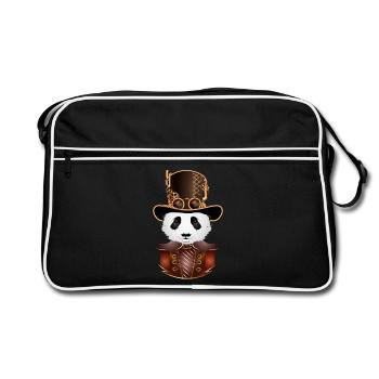 Steampunk Panda Bear avec un look de chapeau cylindre antique - Sac Retro - noir/blanc - Devant