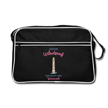 Kultiger alter Leuchtturm Warnemünde , Urlaubsreif - Retro Tasche - Schwarz/Weiß - Vorne