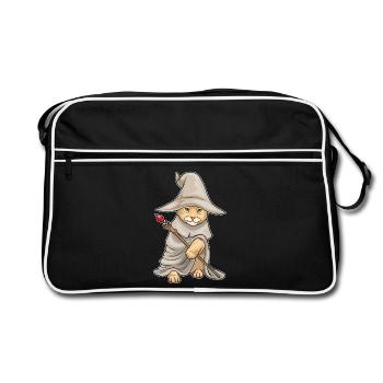 Orange Katze Zauberer Zauberstab - Retro Tasche - Schwarz/Weiß - Vorne