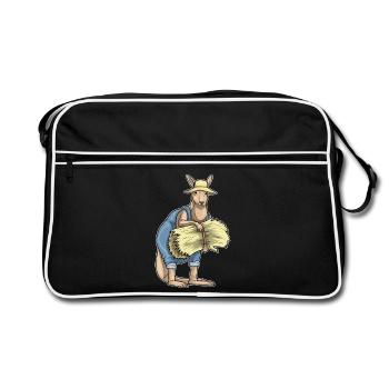 Känguru Landwirt Stroh Bauernhof - Retro Tasche - Schwarz/Weiß - Vorne