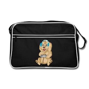 Gaming Golden Doodle Chien Dessin Animé T-Shirt Design - Sac Retro - noir/blanc - Devant