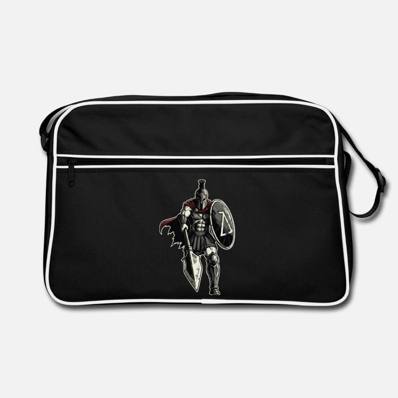 Veteran Spartan Combat Spear Shield Maskottchen Retro Tasche
