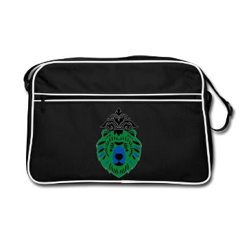 Bär in Grün-Blau - Retro Tasche - Schwarz/Weiß - Vorne