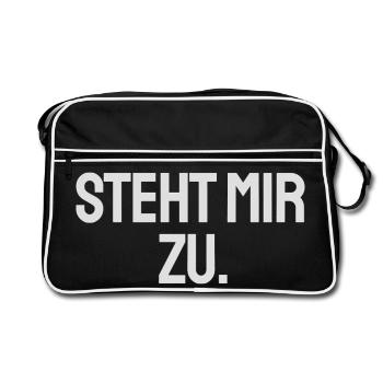Steht mir zu. Helles Design für dunkle Produkte. - Retro Tasche - Schwarz/Weiß - Vorne