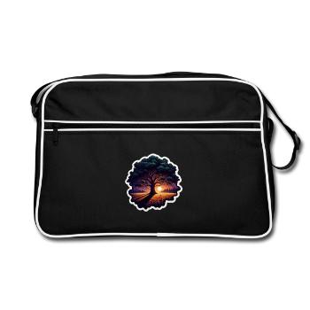 Sonnenuntergangsbaum Sticker - Retro Tasche - Schwarz/Weiß - Vorne