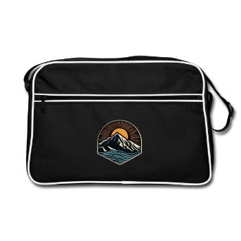 Bergsonne Wellen Patch - Retro Tasche - Schwarz/Weiß - Vorne