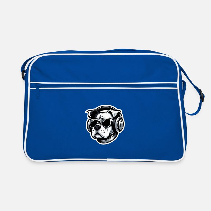 Hund Bulldogge Kopfhörer Brille Retro Tasche