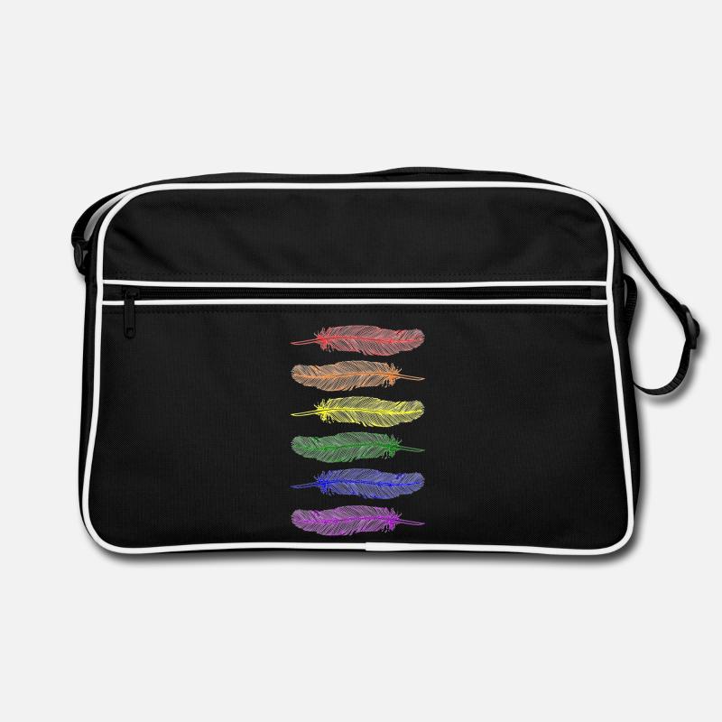 Federn Regenbogen - Retro Tasche - Schwarz/Weiß