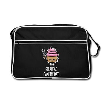 Funny cupcake pun sayings, cake my day - Retro Bag - black/white - Front