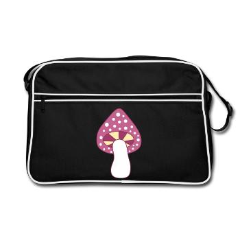 Mushroom fly agaric violet pattern customizable - Retro Bag - black/white - Front