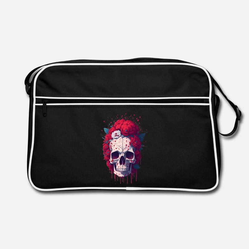 Crâne à fleurs rouges Sac Retro