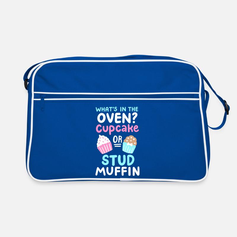 Cupcake oder Stud Muffin Gender Reveal Party Retro Tasche