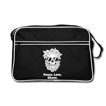 Blumen-Skull Peace Chaos - Retro Tasche - Schwarz/Weiß - Vorne