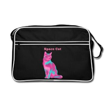 Space Cat - Retro Tasche - Schwarz/Weiß - Vorne