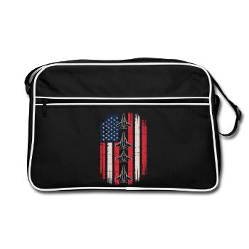 Jet Fighter USA Flag – Pilot Airplane - Retro Bag - black/white - Front