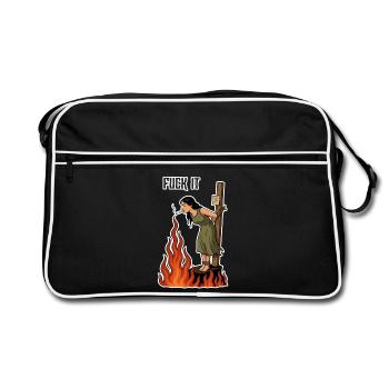 Fuck It – Hexe mit Zigarette Cartoon - Retro Tasche - Schwarz/Weiß - Vorne