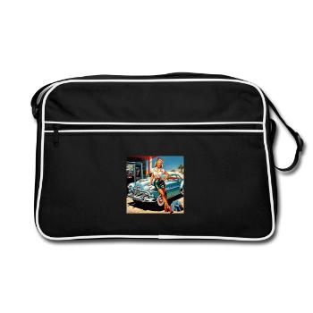 Retro Pinup am Oldtimer - Retro Tasche - Schwarz/Weiß - Vorne