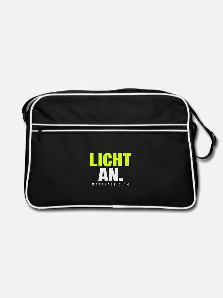 Licht an. – Matthäus 5,14 - Retro Tasche - Schwarz/Weiß