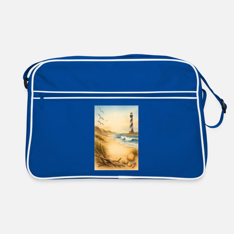 Strand mit Leuchturm Retro Tasche