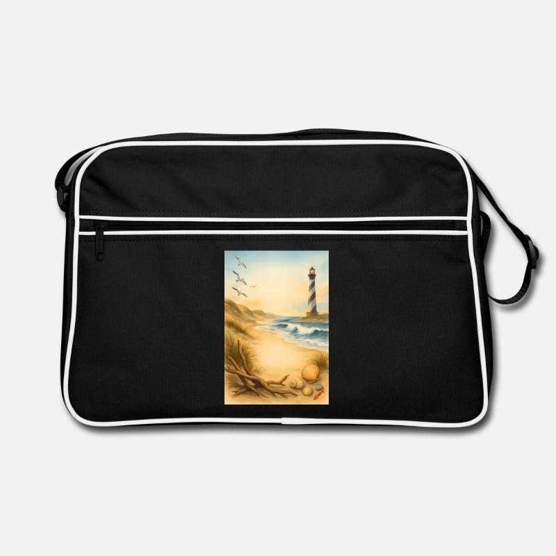 Strand mit Leuchturm Retro Tasche