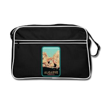 Emblematische Klippen der Algarve: Originalansicht - Retro Tasche - Schwarz/Weiß - Vorne