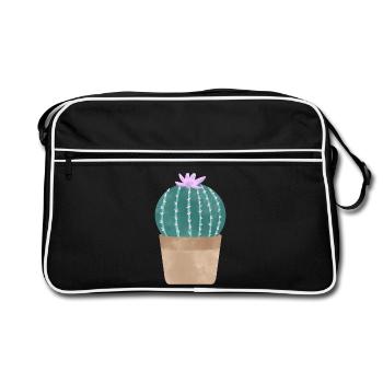 Kaktus im Blumentopf - Retro Tasche - Schwarz/Weiß - Vorne
