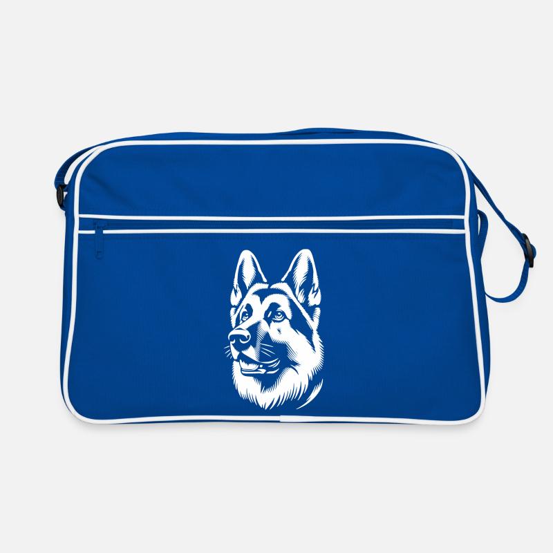 German Shepherd white silhouette from head Retro Bag