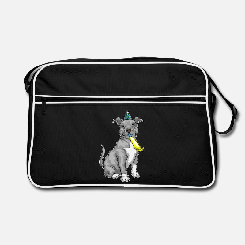 Pitbull Geburtstag Tröte - Retro Tasche - Schwarz/Weiß